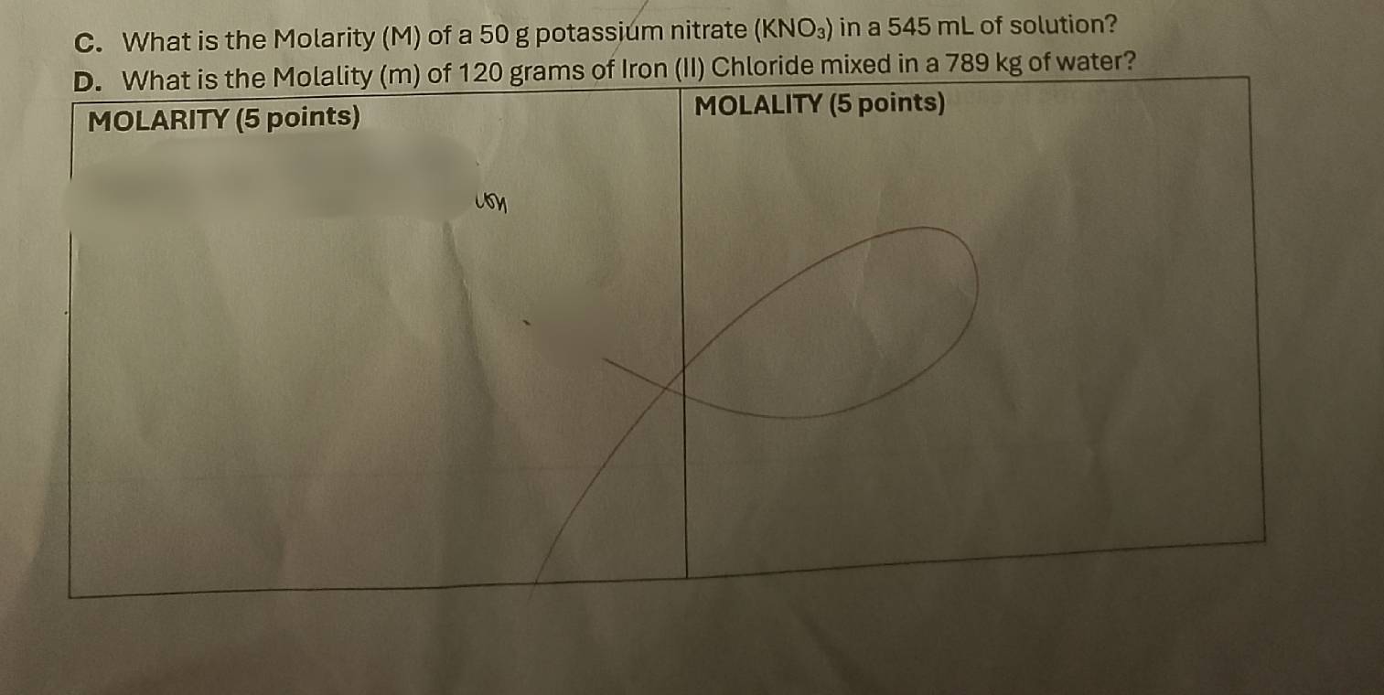 What is the Molarity (M) of a 50 g potassium nitrate (KNO_3) in a 545 mL of solution? 
e mixed in a 789 kg of water?