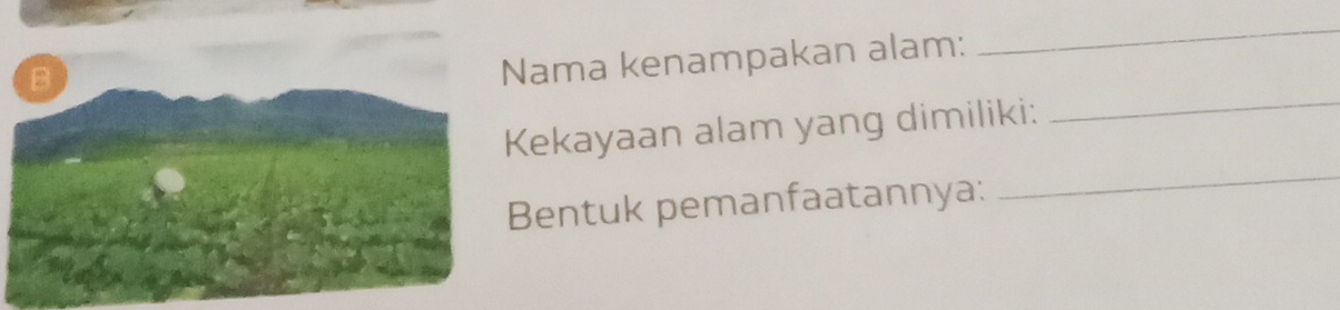 ama kenampakan alam: 
_ 
ekayaan alam yang dimiliki:_ 
entuk pemanfaatannya: 
_