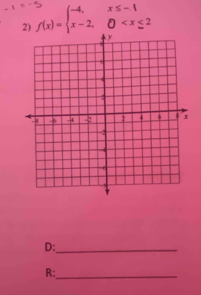 f(x)=beginarrayl -4,x≤ -1 x-2,0
D:_ 
R:_