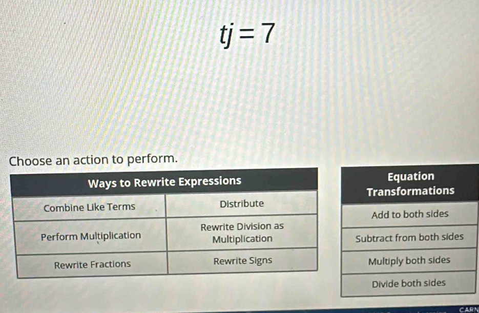 tj=7
Choose an action to perform. 
CARN