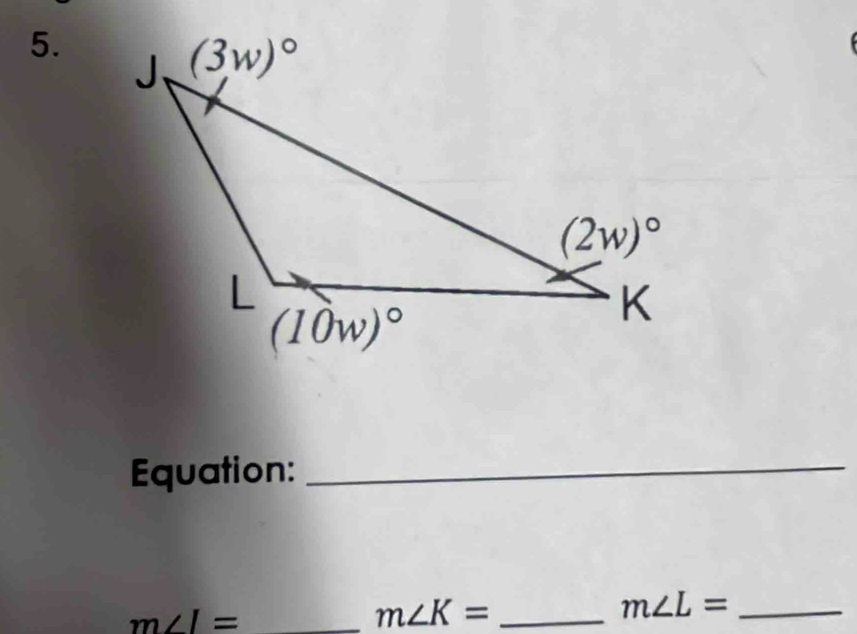 Equation:_
m∠ I= _
m∠ K= _
m∠ L= _