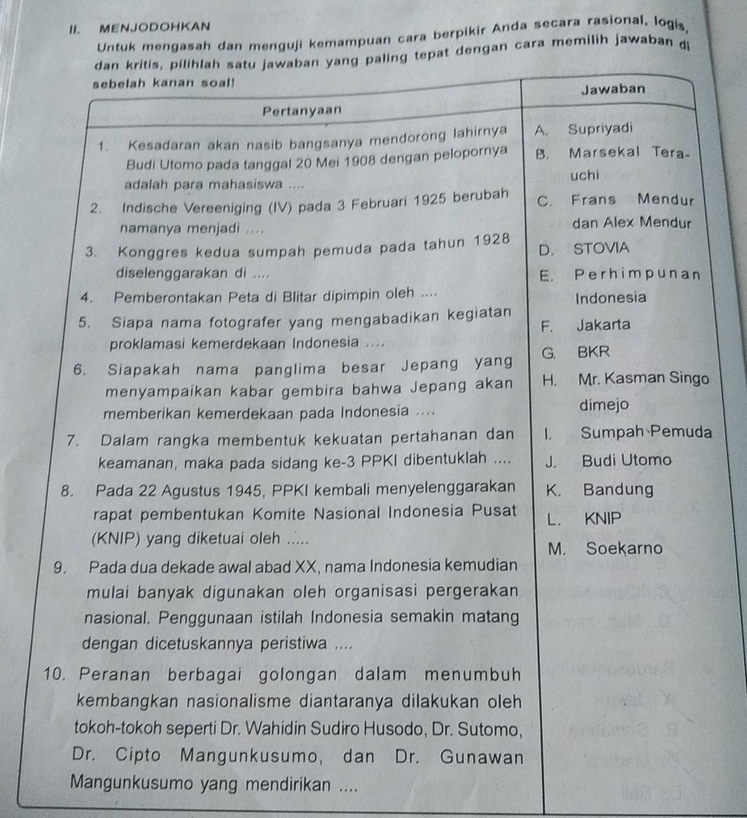 MENJODOHKAN 
dan menguji kemampuan cara berpikir Anda secara rasional, logi, 
cara memilih jawaban di 
o 
a 
Mangunkusumo yang mendirikan ....