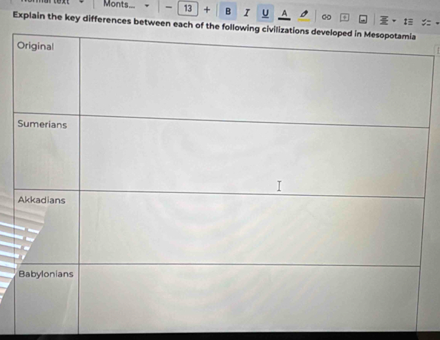 Monts... - 13 + B I U A + 
Explain the key differences between each of the fo