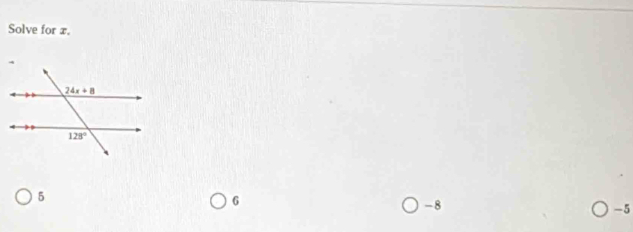 Solve for x.
5
6
-8
-5