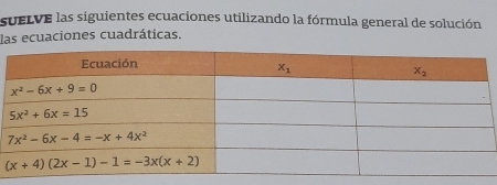 sueLVE las siguientes ecuaciones utilizando la fórmula general de solución
las ecuaciones cuadráticas.