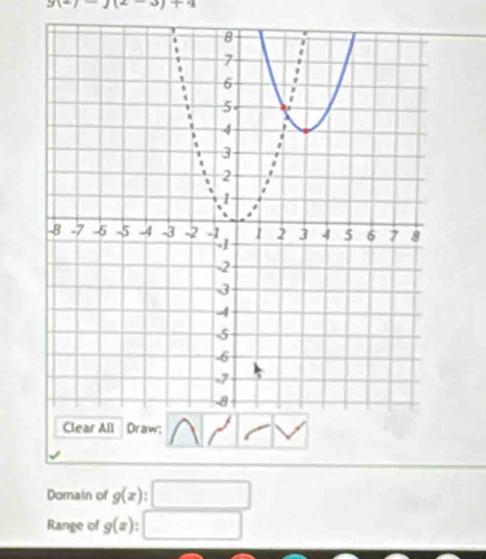 +4
Domain of g(x). 
Range of g(x) □ 