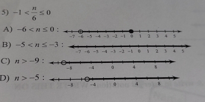 -1
A) -6
B) -5
C) n>-9
D) n>-5