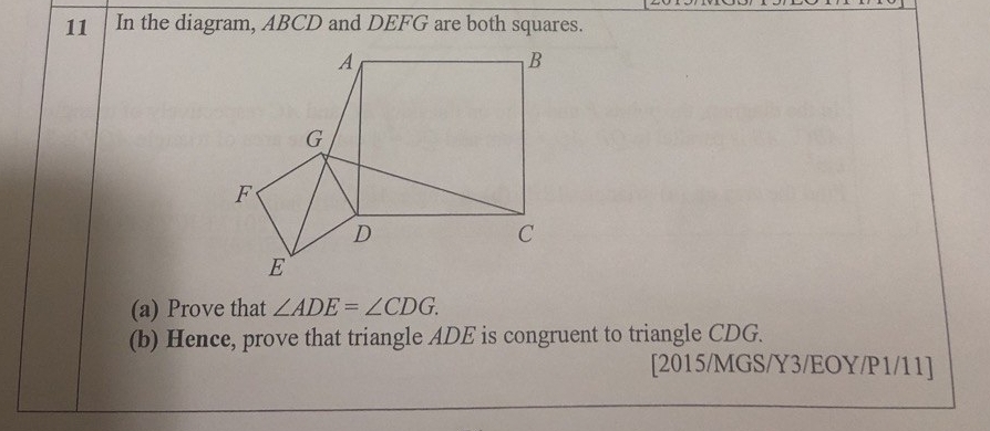 Solved: In the diagram, ABCD and DEFG are both squares. (a) Prove that ...