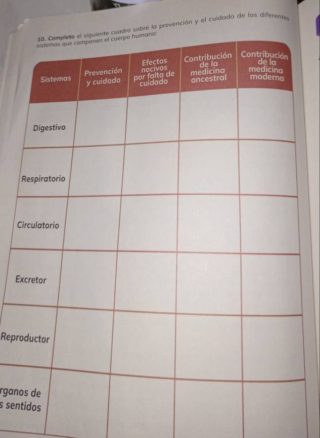 prevención y el cuidado de los diferentes
C
Ex
Repr
rgan
s sen