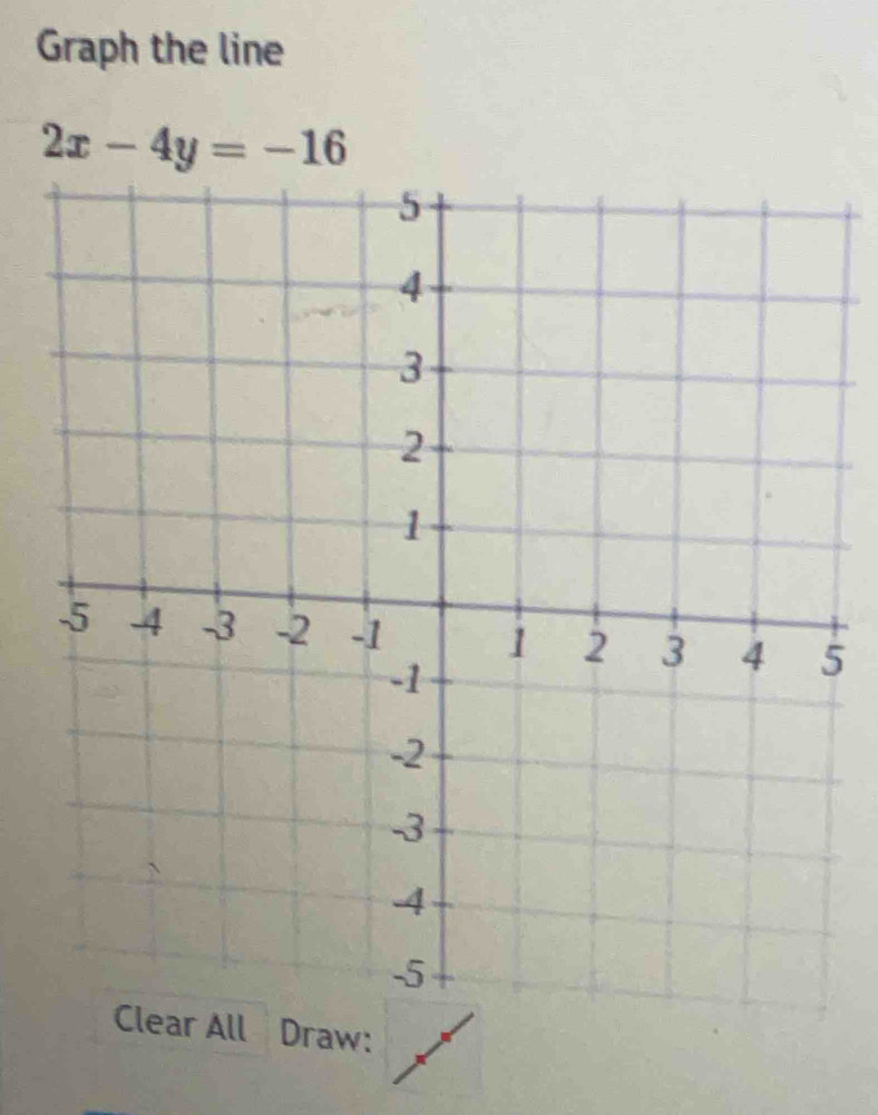 Graph the line
2x-4y=-16
5 
All Draw: