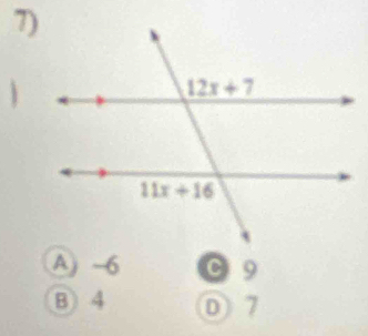 A ~6 C  9
B) 4 0 7