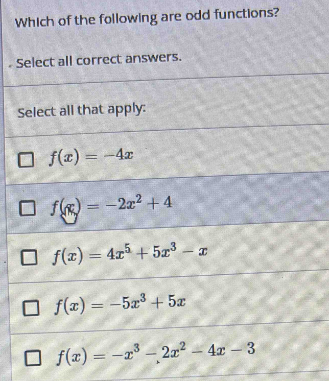 lowing are odd functions?