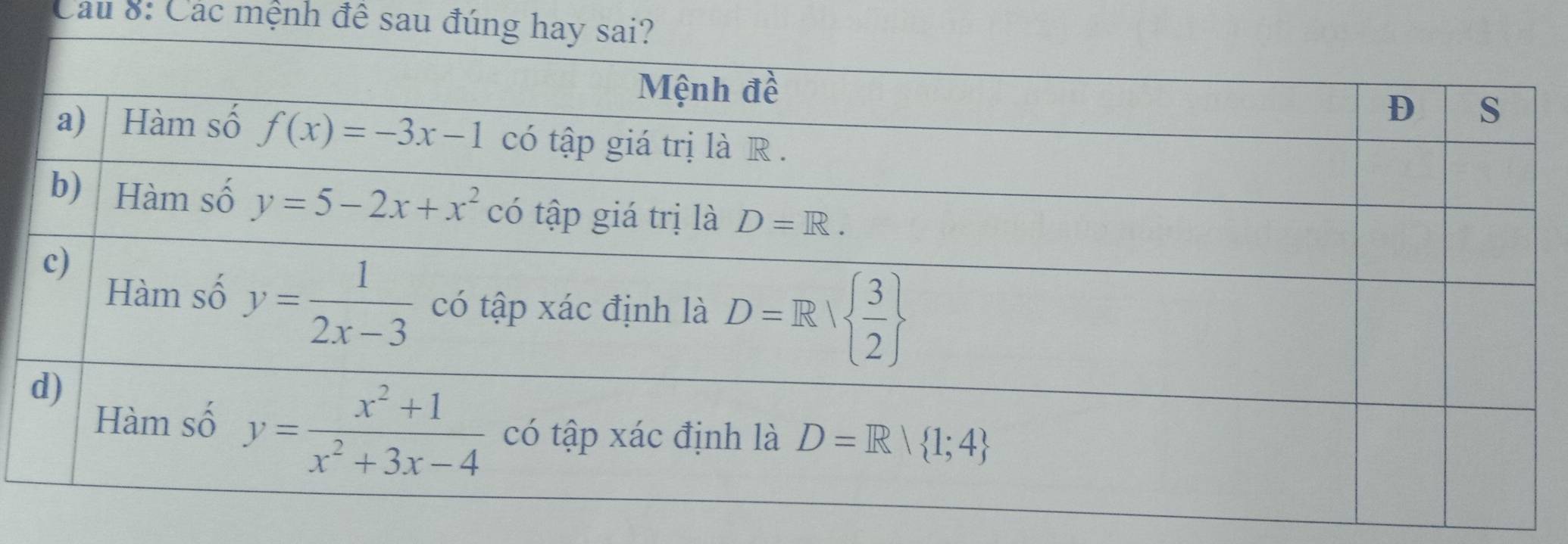 Cau 8: Các mệnh để sau đúng h