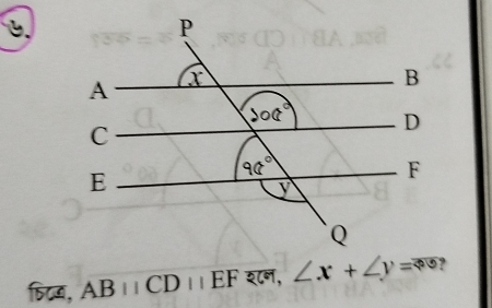 िख, ABparallel CDparallel EF शॉन, ∠ x+∠ y=30