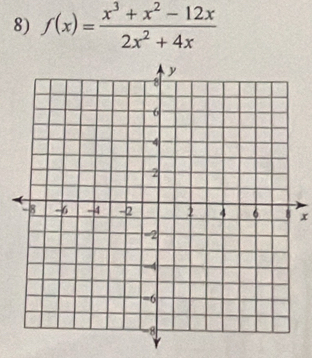 f(x)= (x^3+x^2-12x)/2x^2+4x 
x