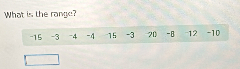 What is the range?
-15 -3 -4 -4 -15 -3 -20 -8 -12 -10