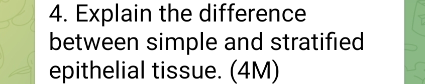 Explain the difference 
between simple and stratified 
epithelial tissue. (4M)