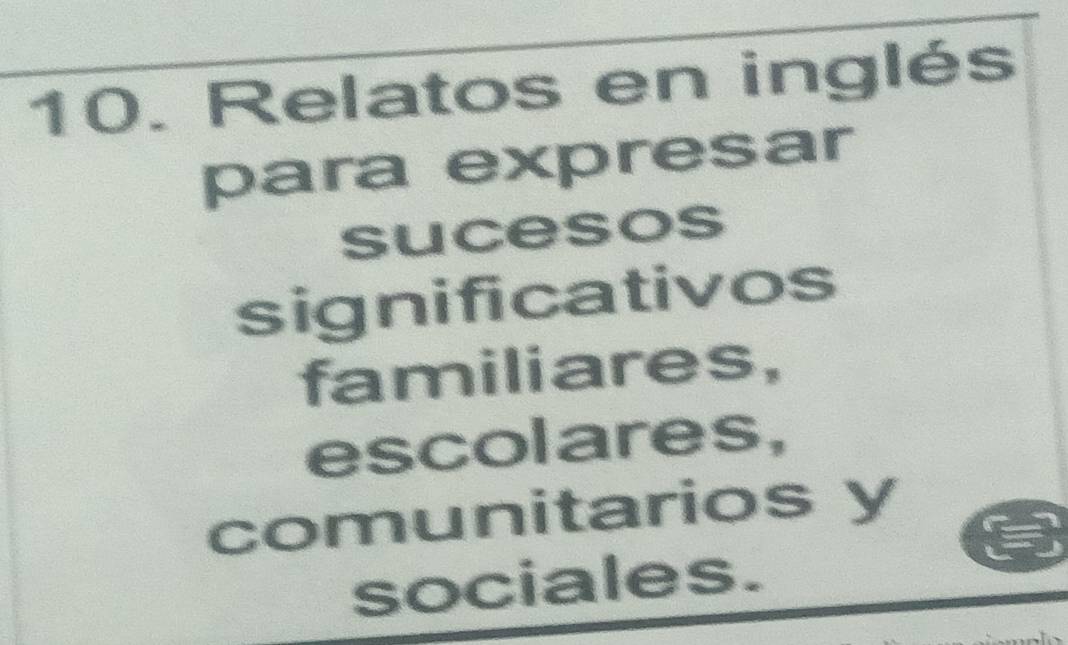 Relatos en inglés 
para expresar 
sucesos 
significativos 
familiares, 
escolares, 
comunitarios y 
sociales.