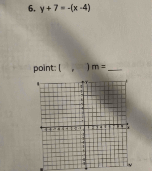 y+7=-(x-4)
point: ( ) m= _