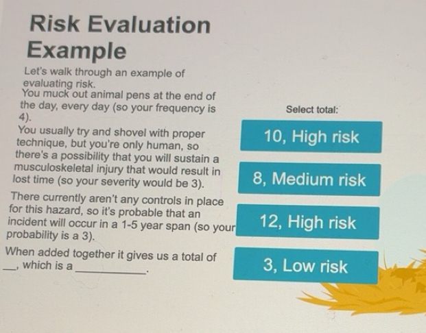 Solved: Risk Evaluation Example Let's walk through an example of ...