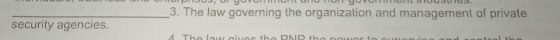 The law governing the organization and management of private 
security agencies.