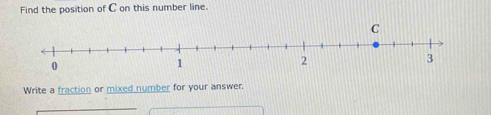 Find the position of C on this number line. 
0 
Write a fraction or mixed number for your answer.