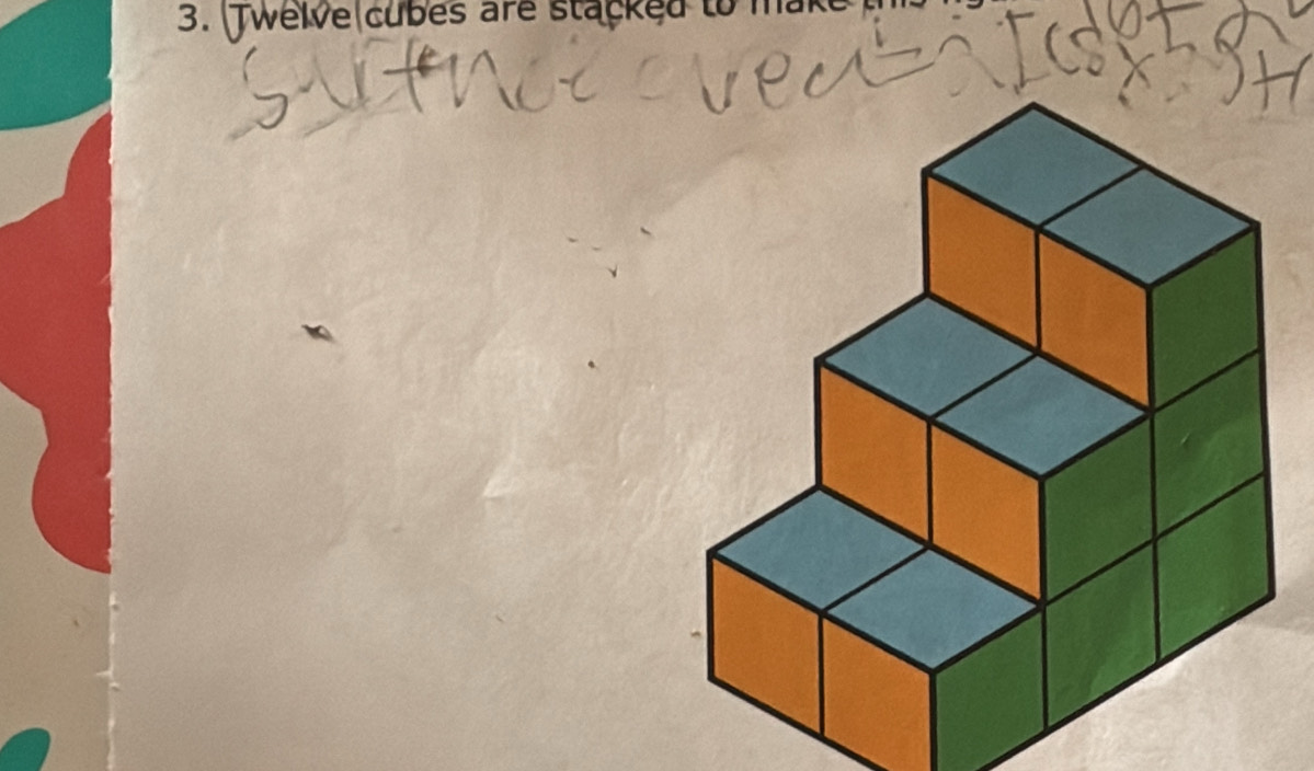 Twelve cubes are stacked to