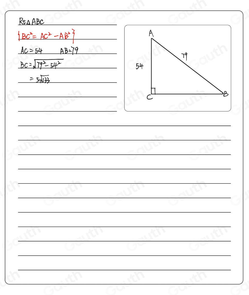 Solved: A telephone pole is 54 feet tall. A guy wire runs 79 feet, from ...