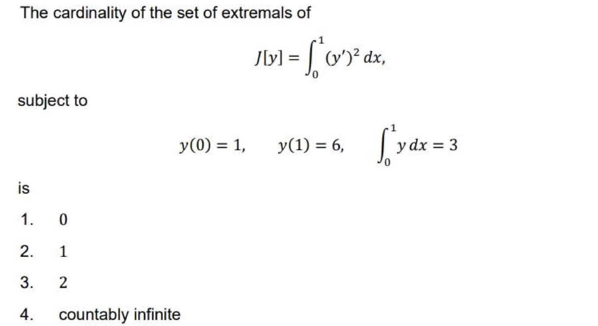 Solved: The cardinality of the set of extremals of J[y]=∈t _0^(1(y')^2 ...