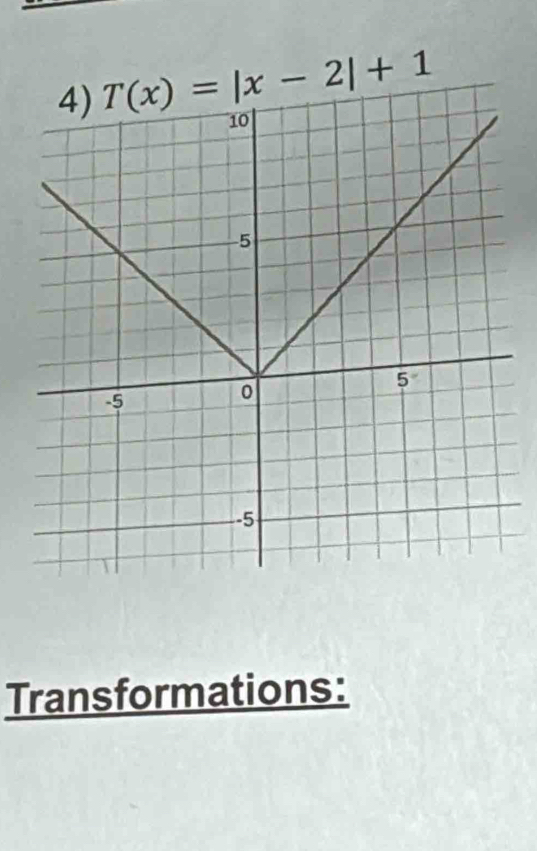 T(x)=|x-2|+1
Transformations: