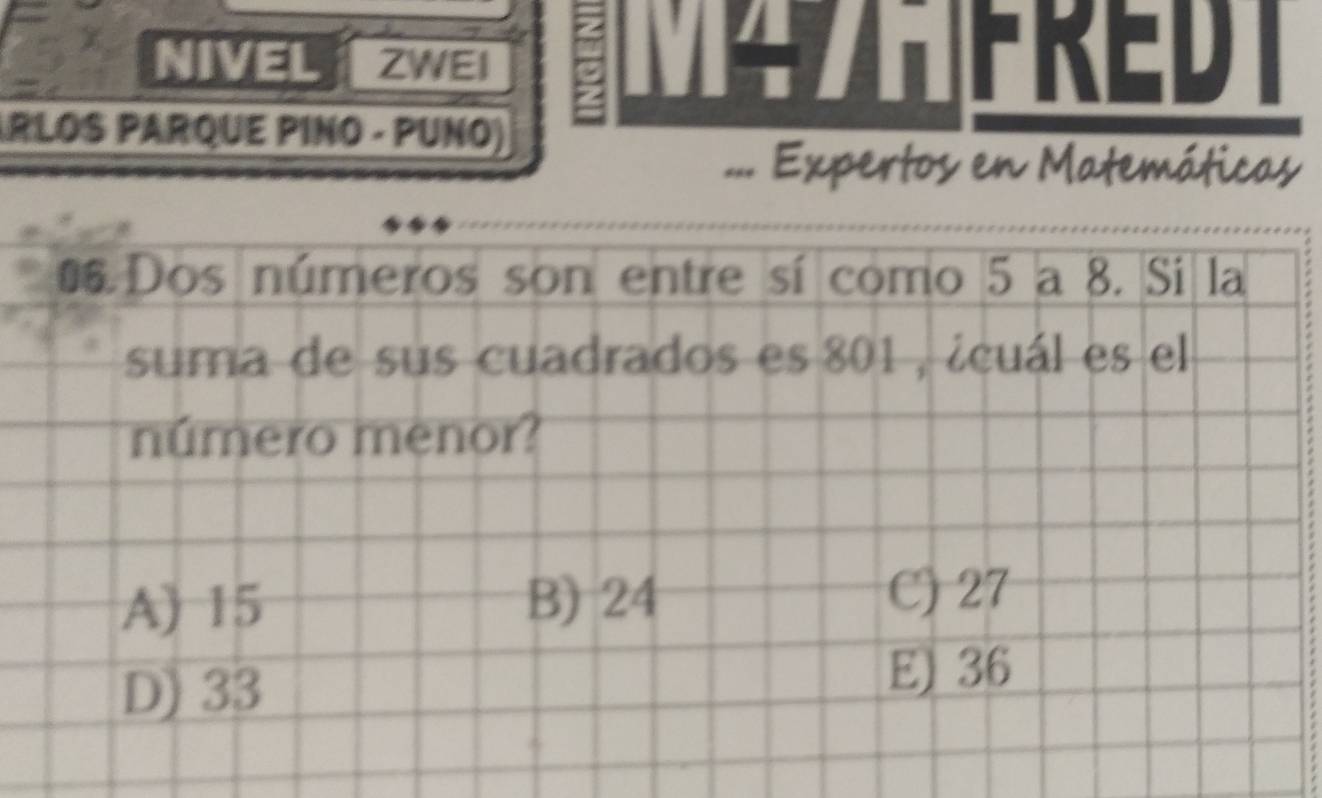 NIVEL ZWEI 
ARLOS PARQUE PINO - PUNo) 
== Expertos en Matemáticas