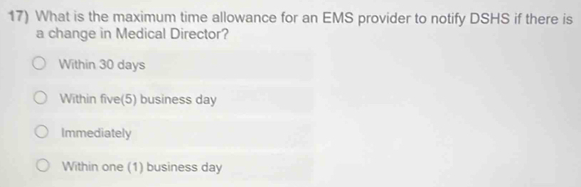 Solved: What is the maximum time allowance for an EMS provider to ...