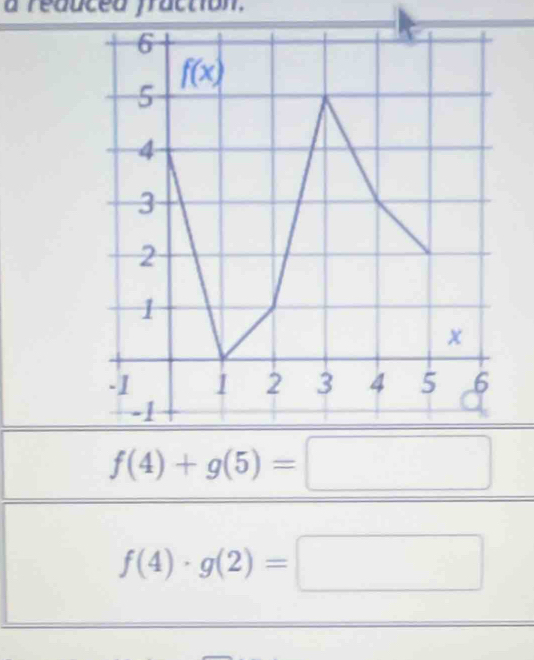 a reduced fraction
f(4)+g(5)=□
f(4)· g(2)=□