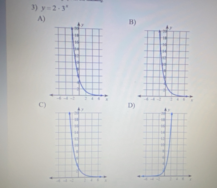 y=2· 3^x
A) 
B) 

C) 
D