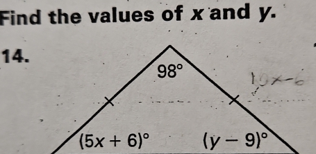 Find the values of x and y.
14.