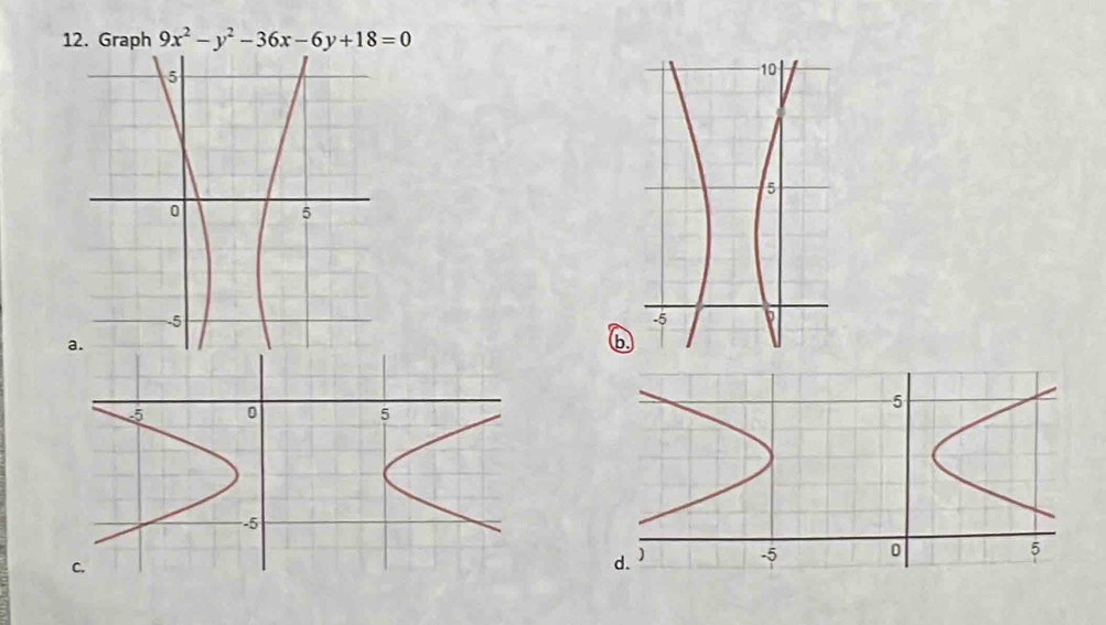 Graph 9x^2-y^2-36x-6y+18=0
a 
b