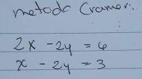 metod Cramer:
2x-2y=6
x-2y=3