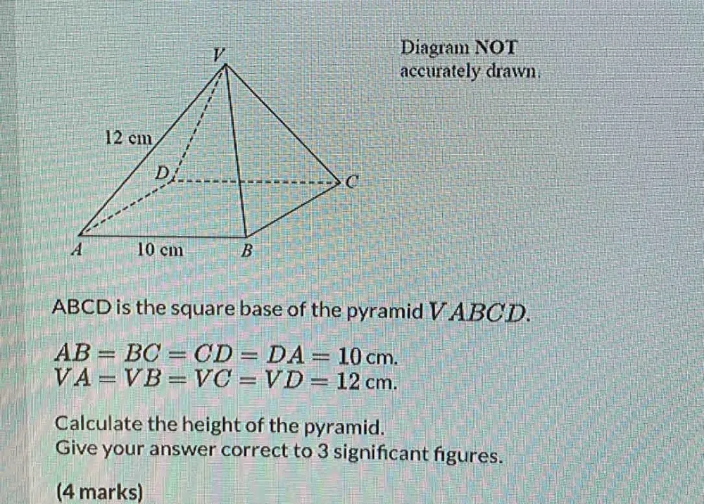 Solved: Diagram NOT accurately drawn. ABCD is the square base of the ...
