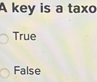 A key is a taxo
True
False