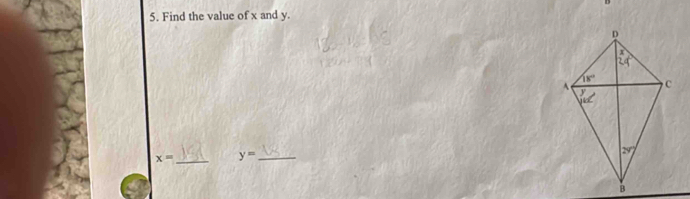 Find the value of x and y.
x= _ y= _