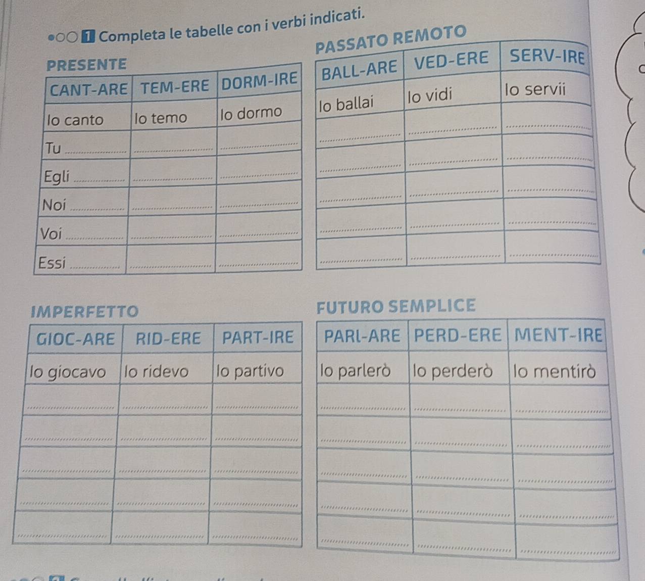 Risolto:Completa le tabelle con i verbi indicati. TO TTO