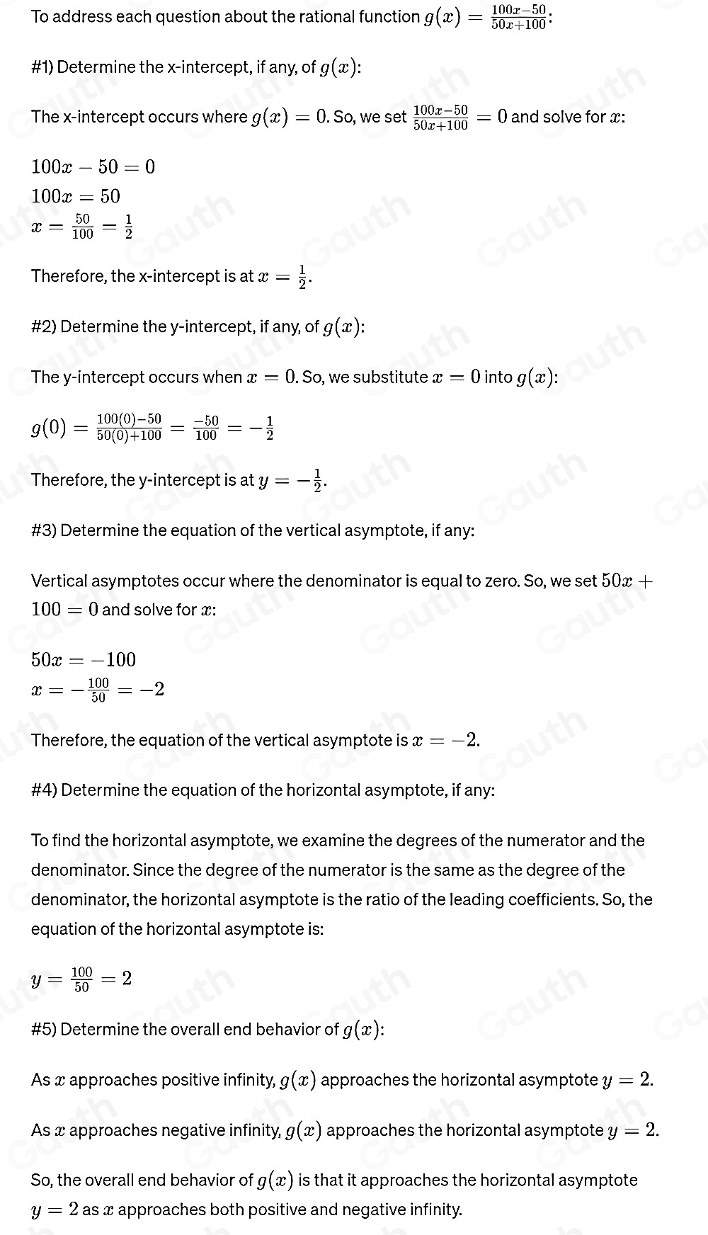 Solved: Consider the rational function g(x)= (100x-50)/50x+100 . #1 ...