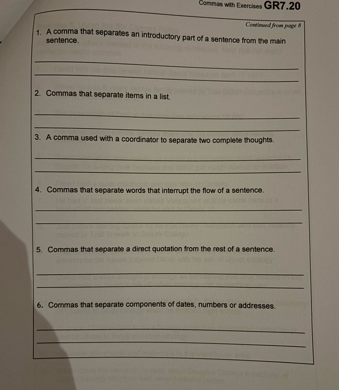 Solved: Commas with Exercises GR7.20 Continued from page 8 1. A comma ...