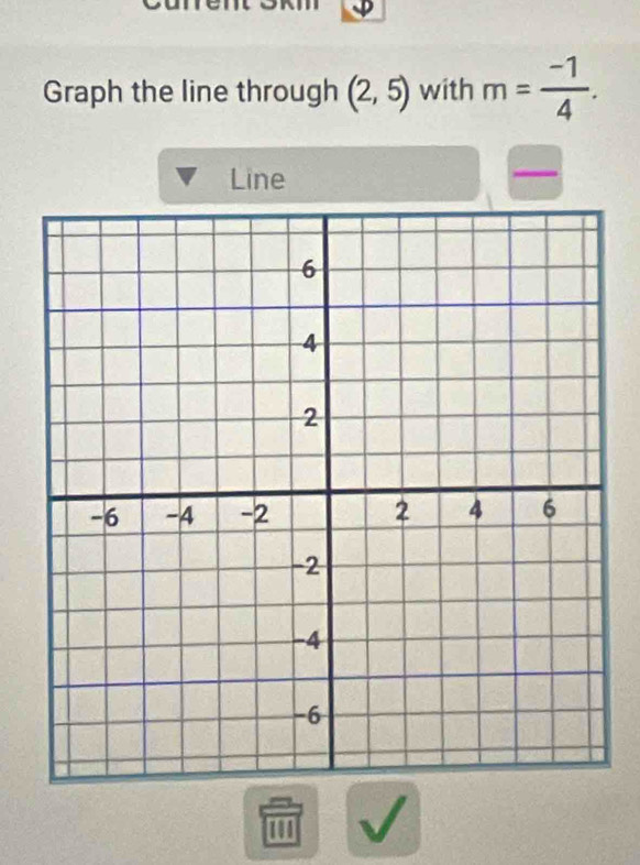 Graph the line through (2,5) with m= (-1)/4 . 
Line 
'''