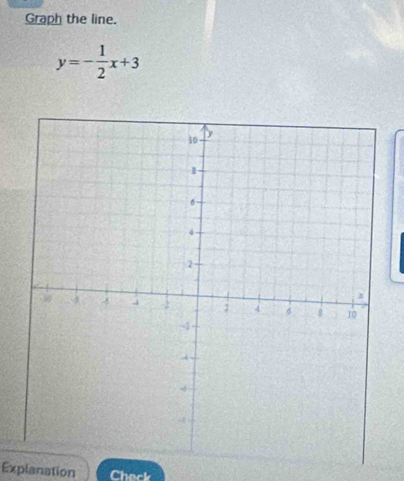 Graph the line.
y=- 1/2 x+3
Explanation Check