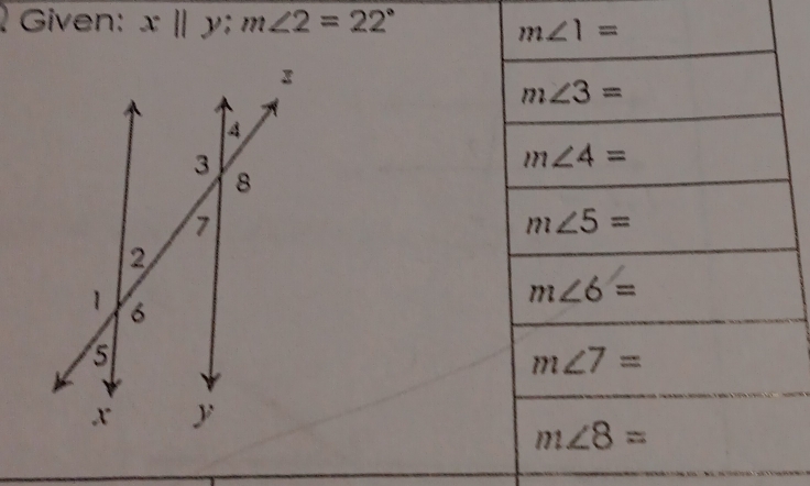 Given: x||y;m∠ 2=22°