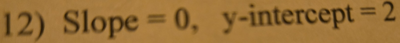 Slope =0 ,y-intercept =2