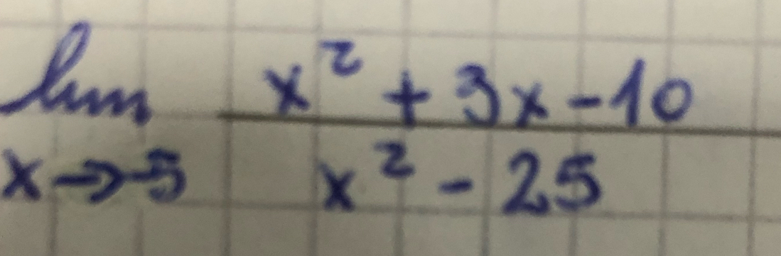 limlimits _xto -5 (x^2+3x-10)/x^2-25 