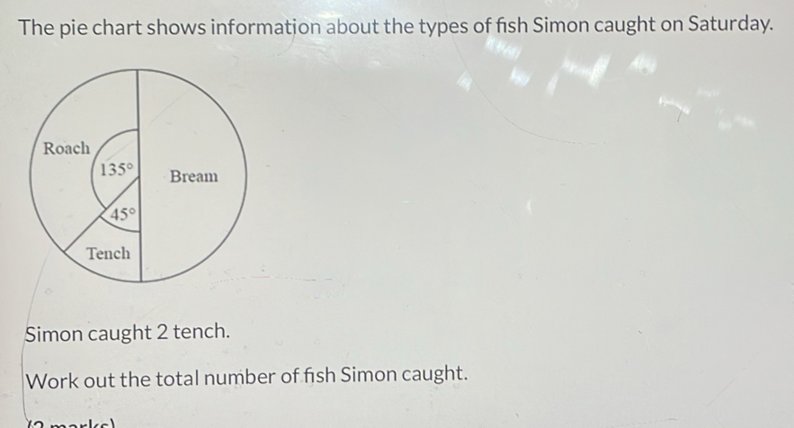 Solved: The pie chart shows information about the types of fish Simon ...