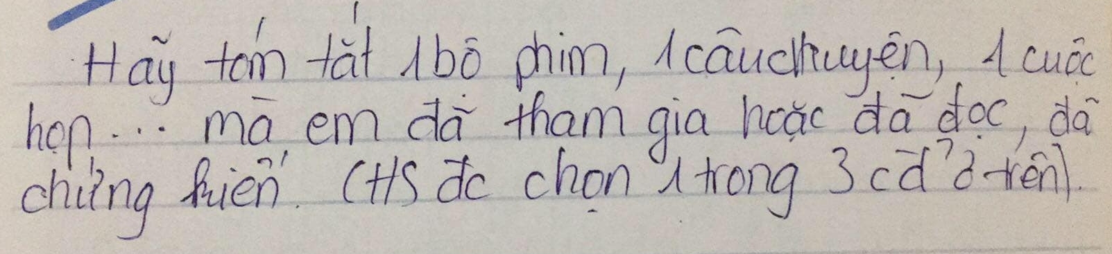 Hay tohn tàt 1bō chim, Icauchuyén, A cuáe 
hon. . . ma em dà tham gia heac da doc, da 
chiing fién (Hs do chon atrong 3cǎd ·rén